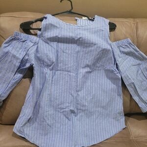 Blue Striped Long Sleeve Blouse